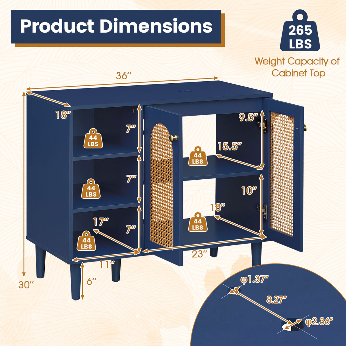36 Inch Under Sink Cabinet for Vessel Sinks and Single-Handle Faucets