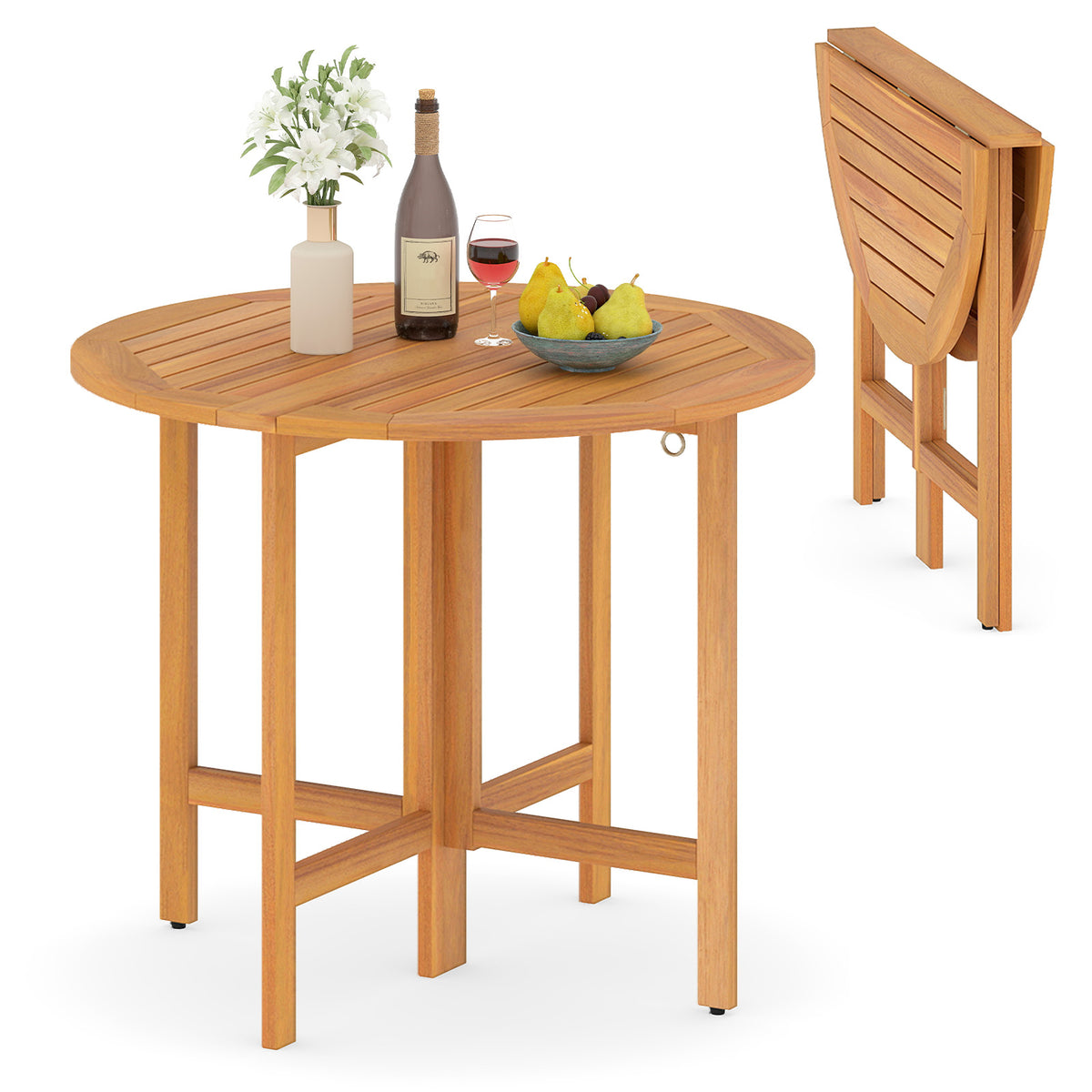 36" Round Outdoor Folding Dining Table - Acacia Wood