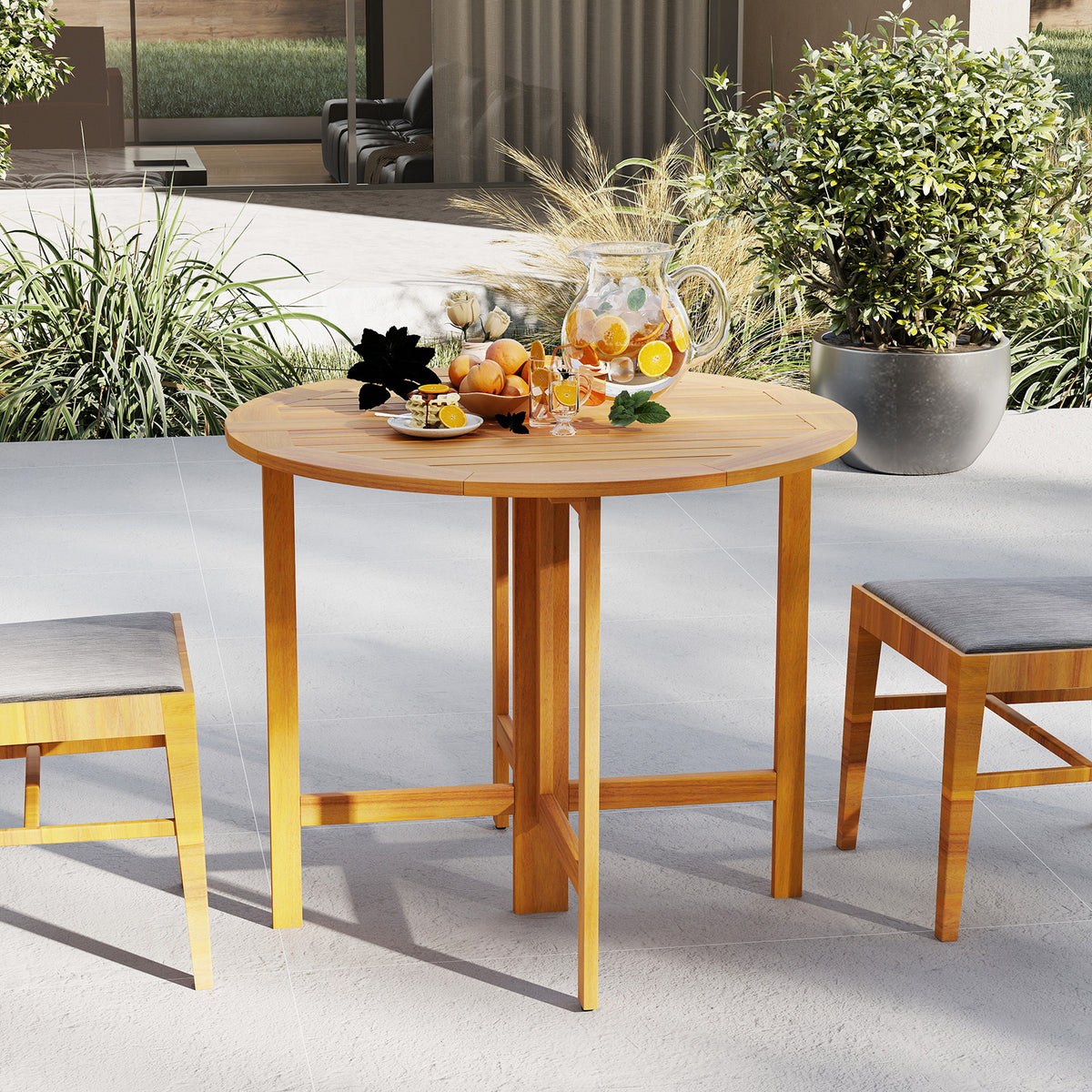 36" Round Outdoor Folding Dining Table - Acacia Wood