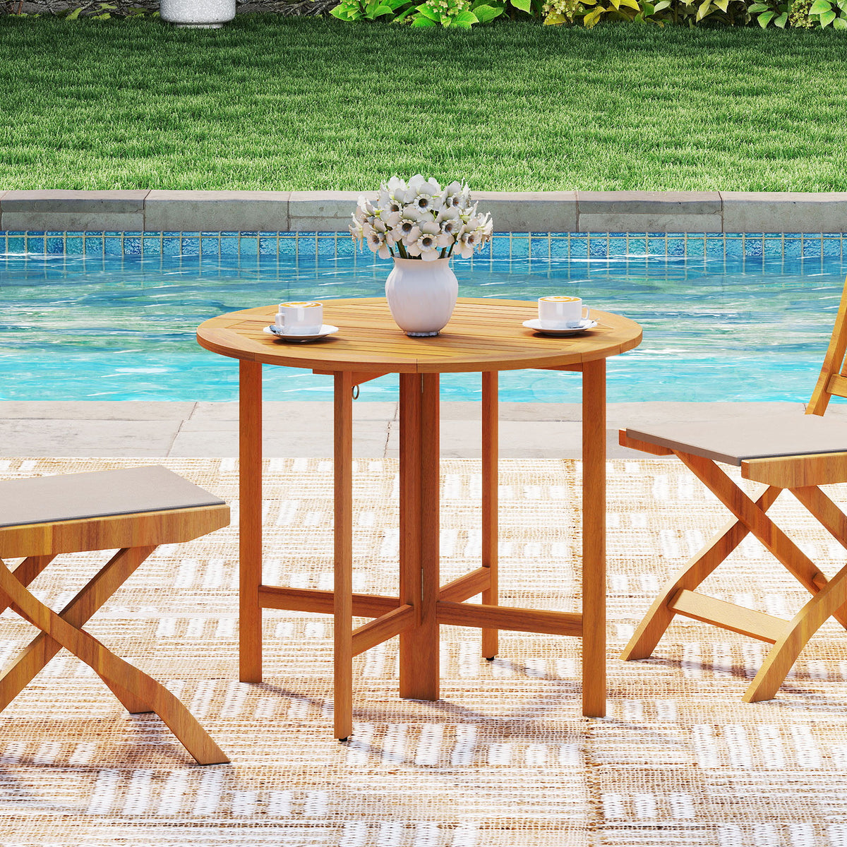 36" Round Outdoor Folding Dining Table - Acacia Wood