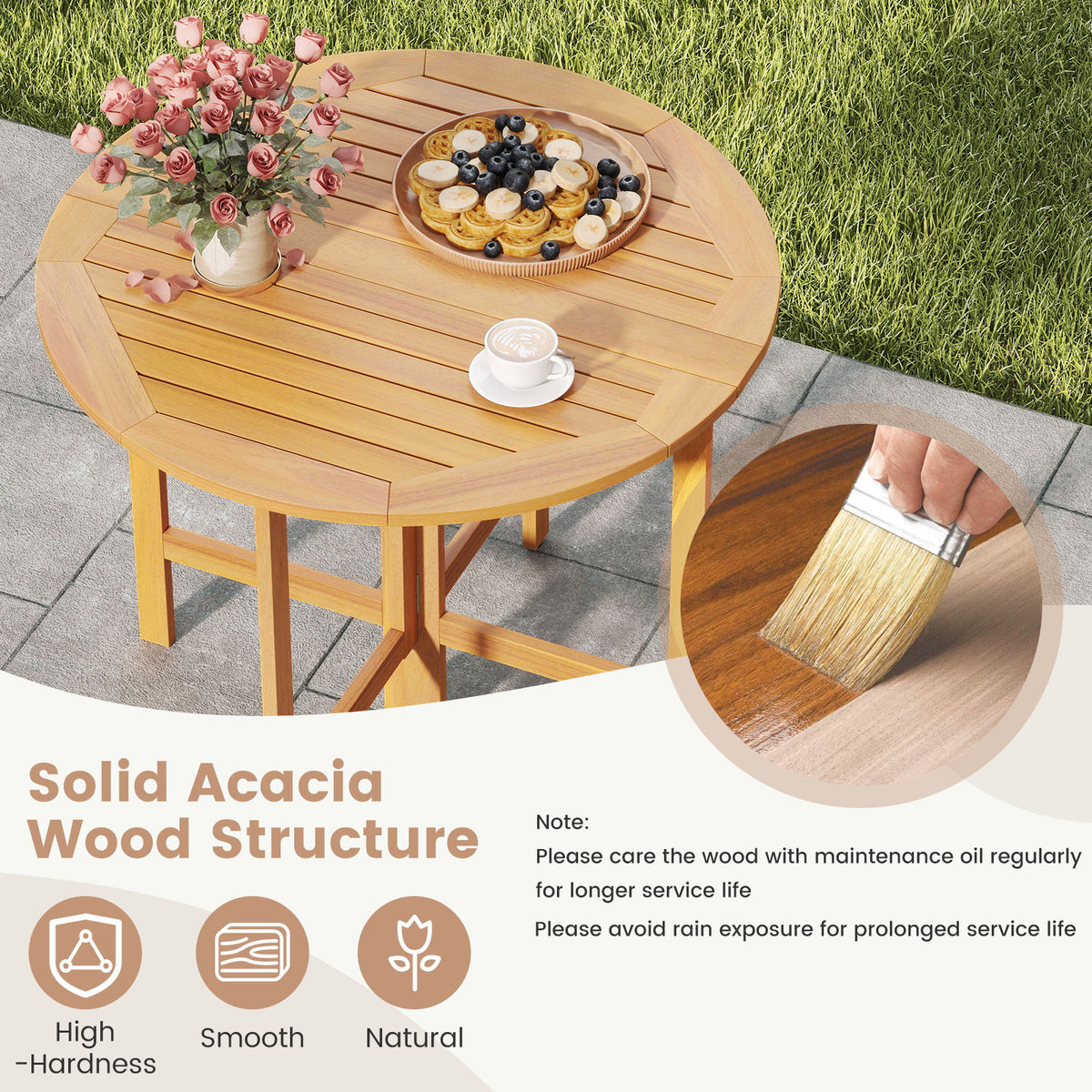 36" Round Outdoor Folding Dining Table - Acacia Wood