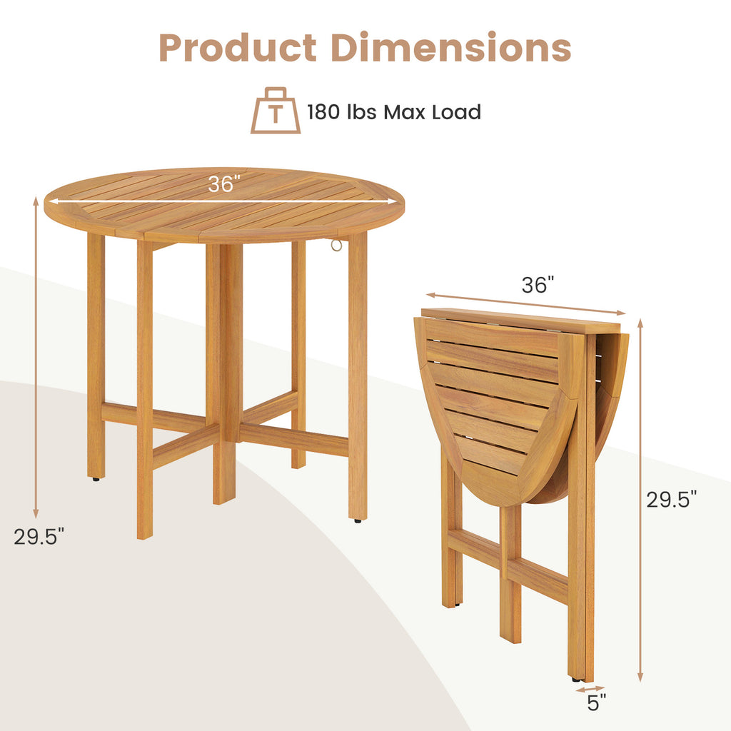 36" Round Outdoor Folding Dining Table - Acacia Wood