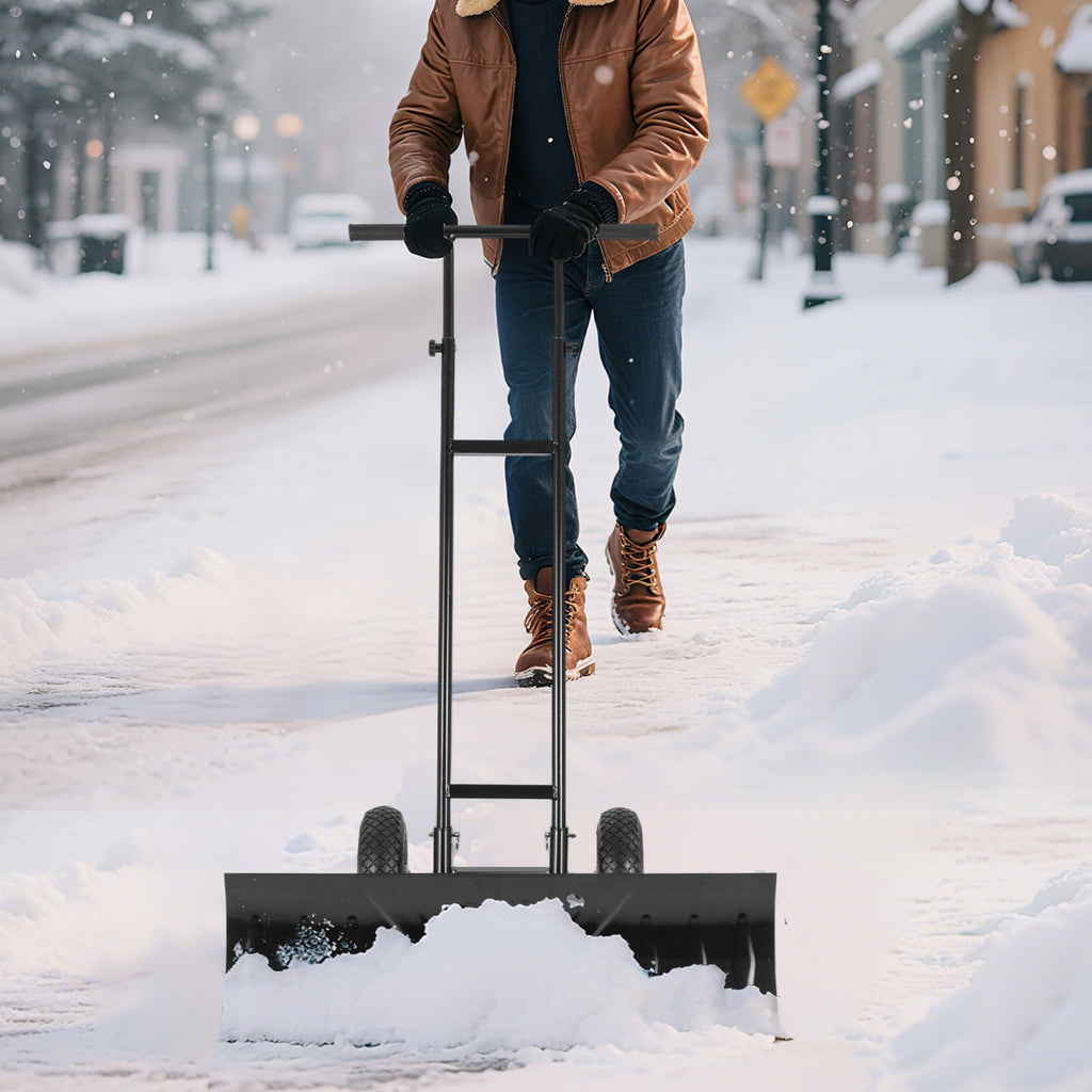 36-Inch Snow Shovel with Wheels and Adjustable Angle - Black