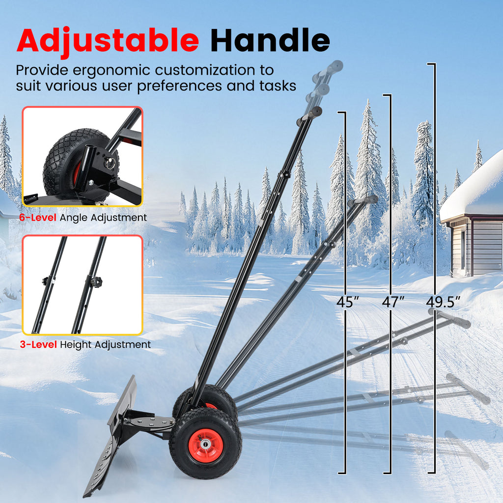 36-Inch Snow Shovel with Wheels and Adjustable Angle - Black