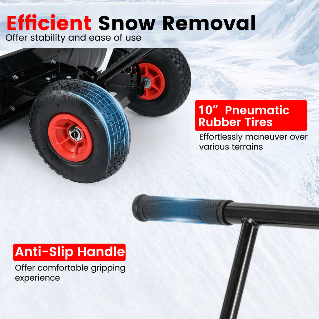 36-Inch Snow Shovel with Wheels and Adjustable Angle - Black