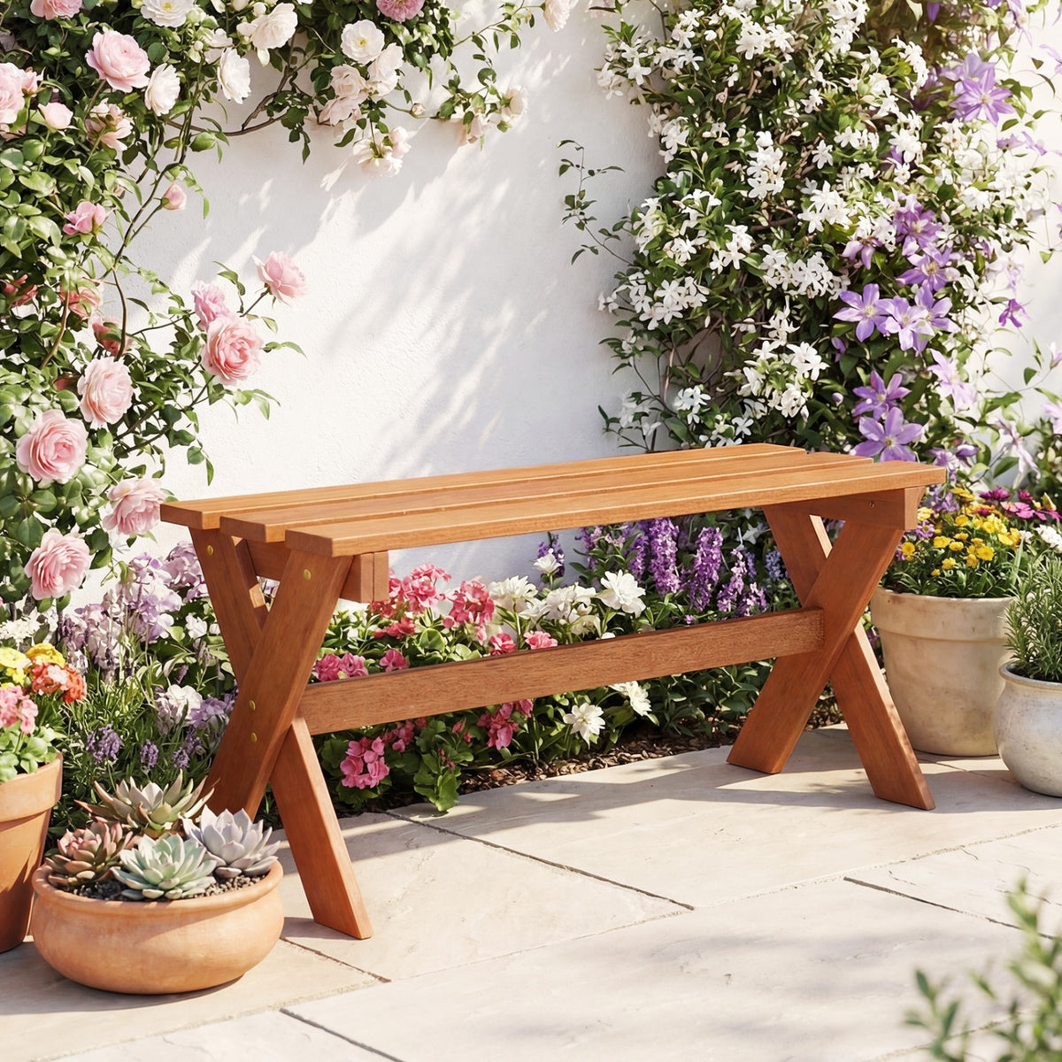 36" Outdoor Solid Wood Bench Set of 1/2 Backless Patio Dining with
