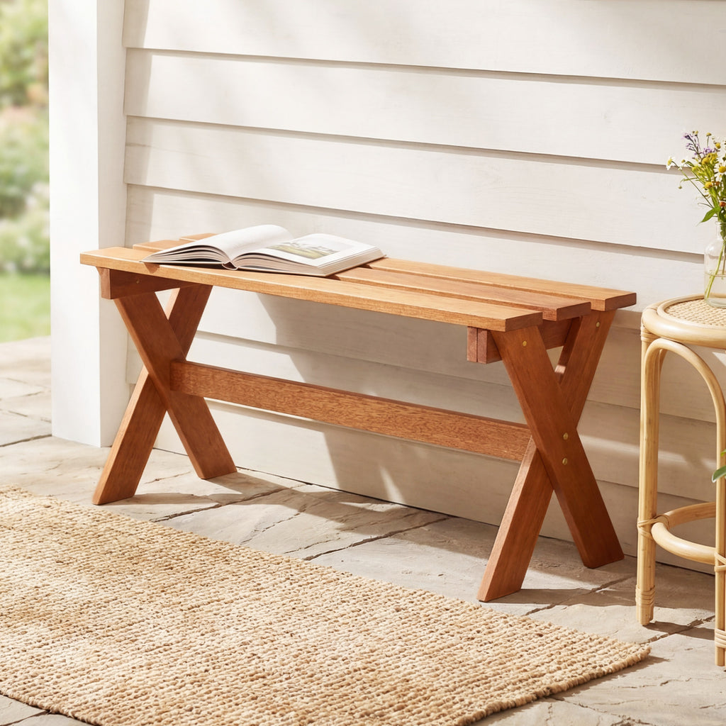 36" Outdoor Solid Wood Bench Set of 1/2 Backless Patio Dining with