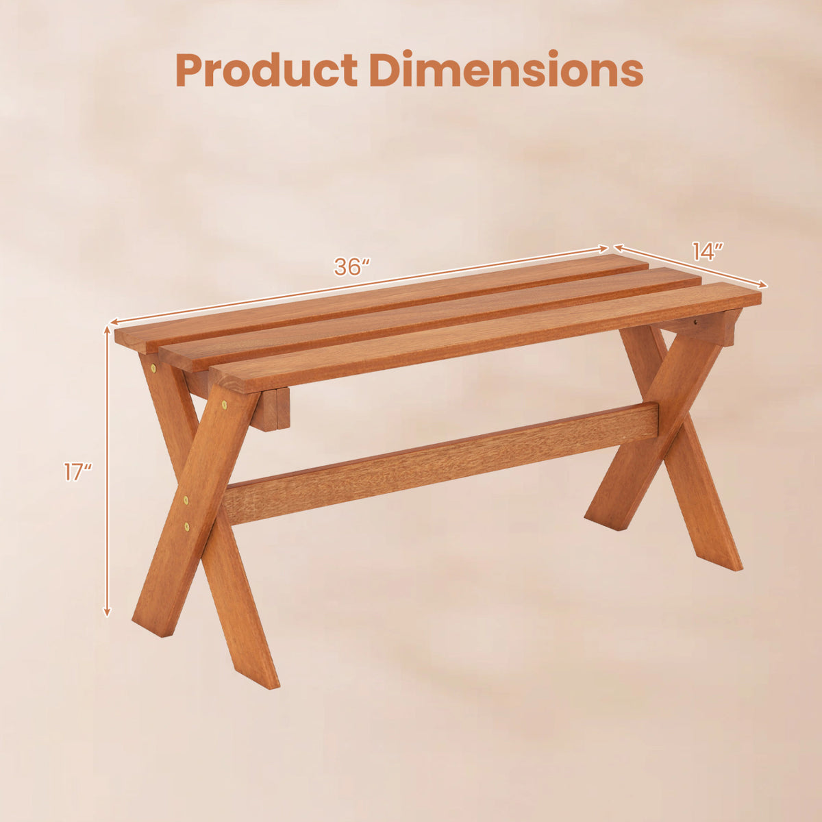 36" Outdoor Solid Wood Bench Set of 1/2 Backless Patio Dining with