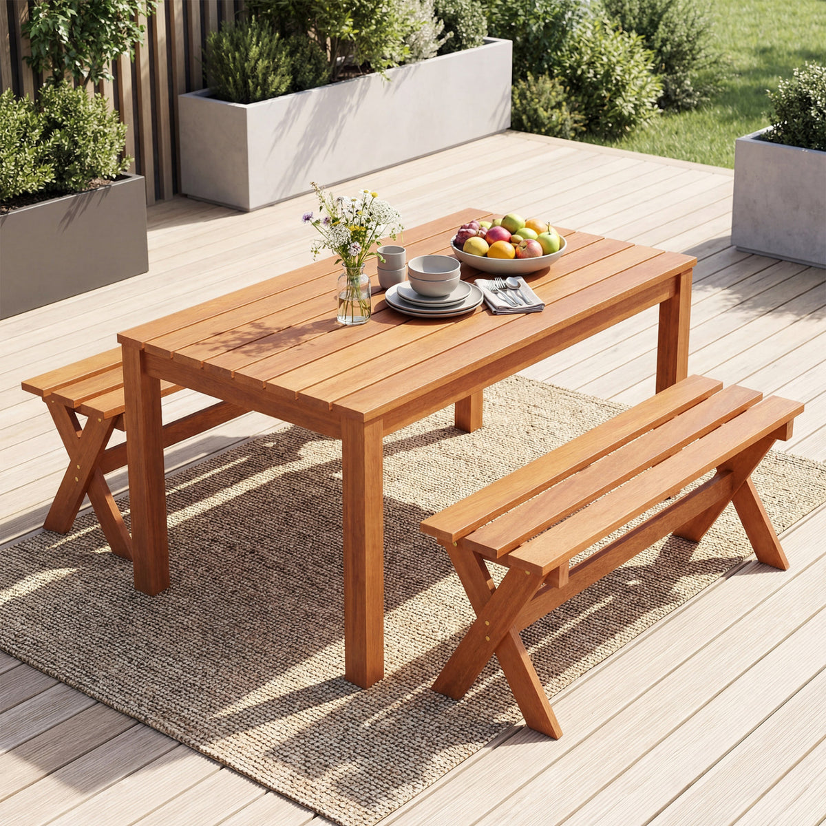 36" Outdoor Solid Wood Bench Set of 1/2 Backless Patio Dining with