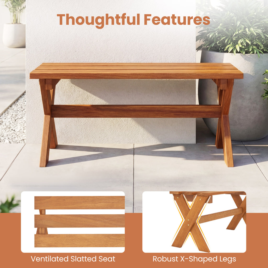 36" Outdoor Solid Wood Bench Set of 1/2 Backless Patio Dining with
