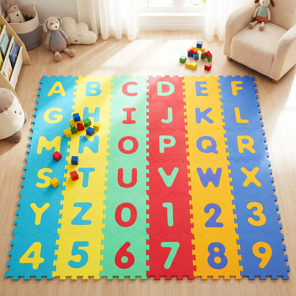 Interlocking Baby Puzzle Floor Tiles with Educational Alphabet - Variation of ABC & Puzzle Floor Mats