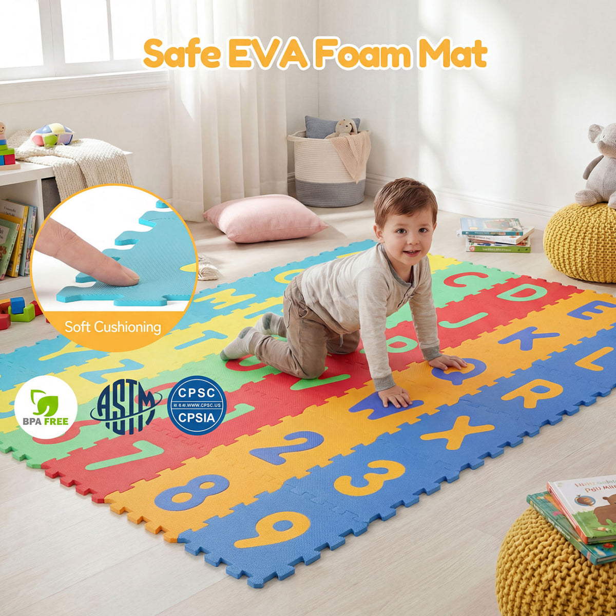 Interlocking Baby Puzzle Floor Tiles with Educational Alphabet - Variation of ABC & Puzzle Floor Mats