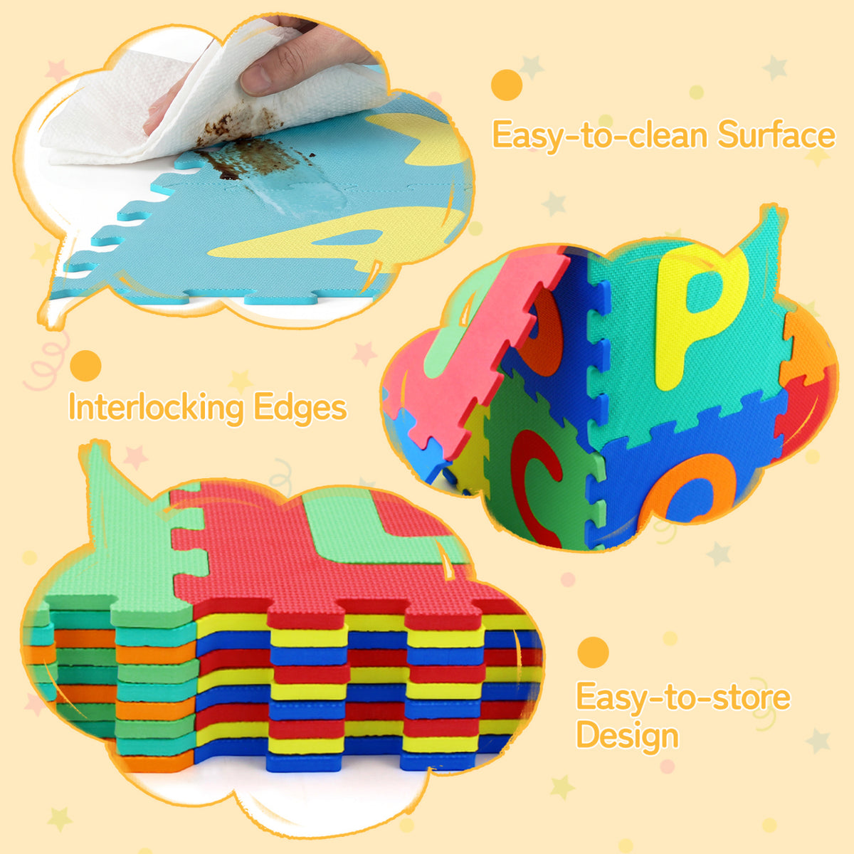 Interlocking Baby Puzzle Floor Tiles with Educational Alphabet - Variation of ABC & Puzzle Floor Mats
