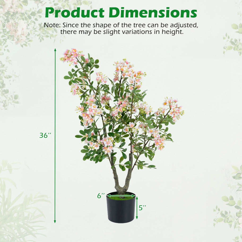 Pink Artificial Impatiens Tree with Mini Fruits & Silk Flowers - 36 Inch Set