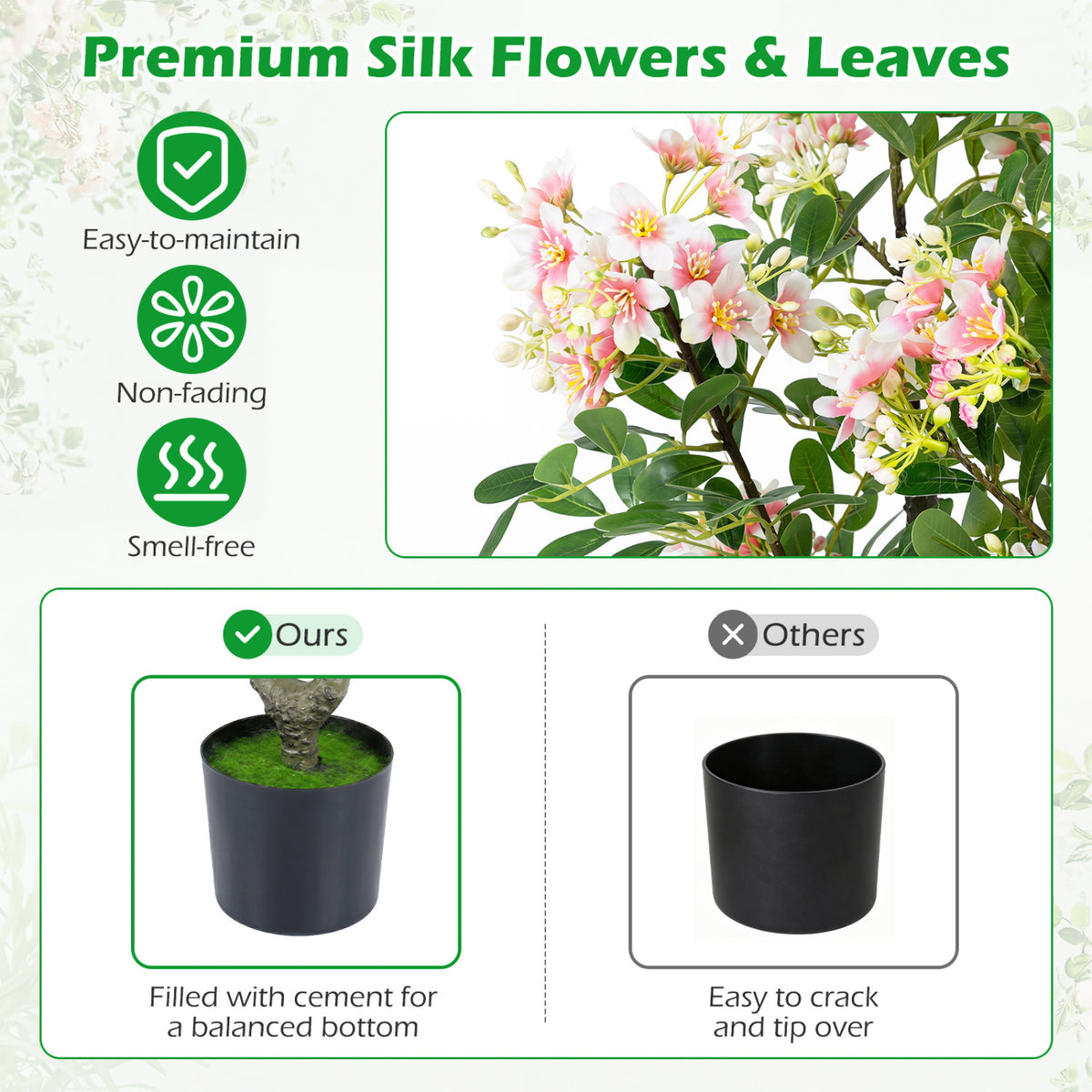 Pink Artificial Impatiens Tree with Mini Fruits & Silk Flowers - 36 Inch Set