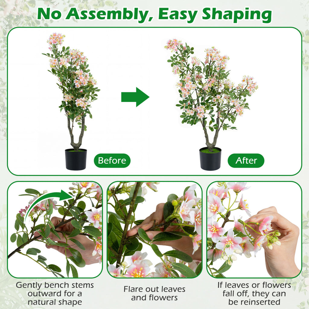 Pink Artificial Impatiens Tree with Mini Fruits & Silk Flowers - 36 Inch Set