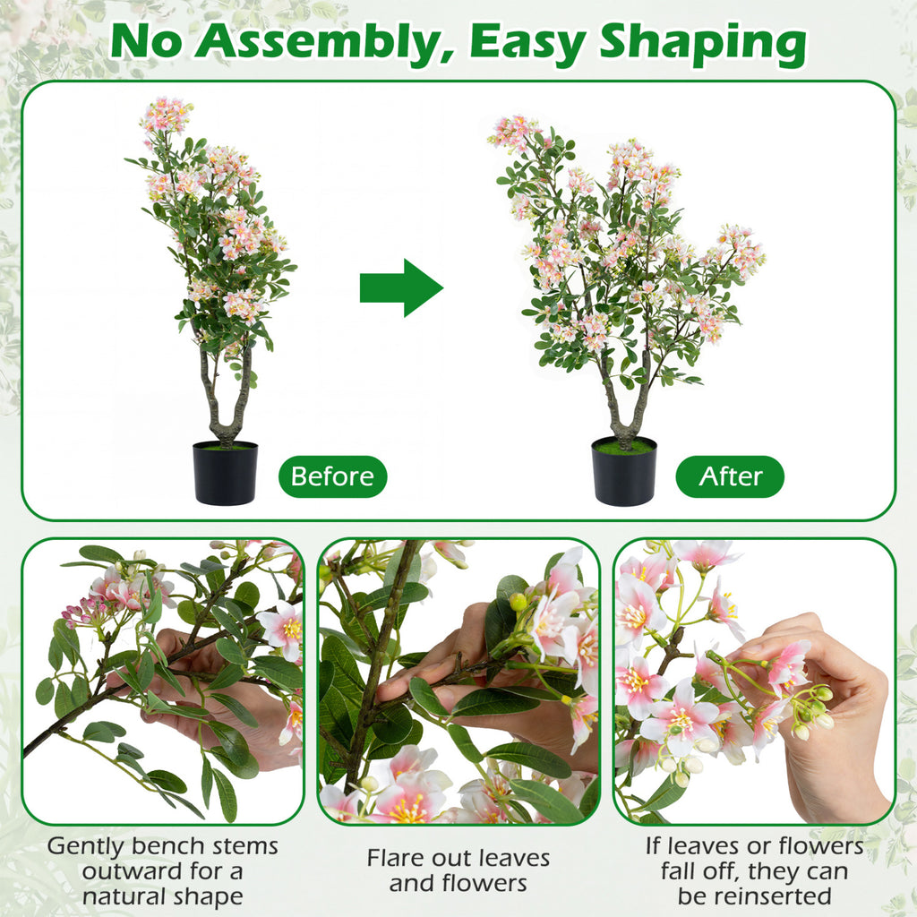 Pink Artificial Impatiens Tree Set of 2 with Mini Fruits & Silk Flowers - Realistic Decor