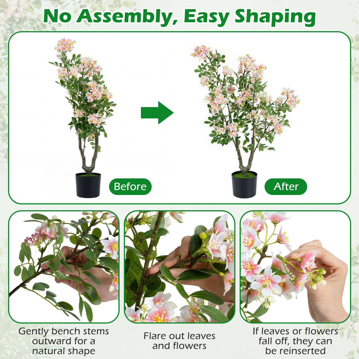 Pink Artificial Impatiens Tree Set of 2 with Mini Fruits & Silk Flowers - Realistic Decor