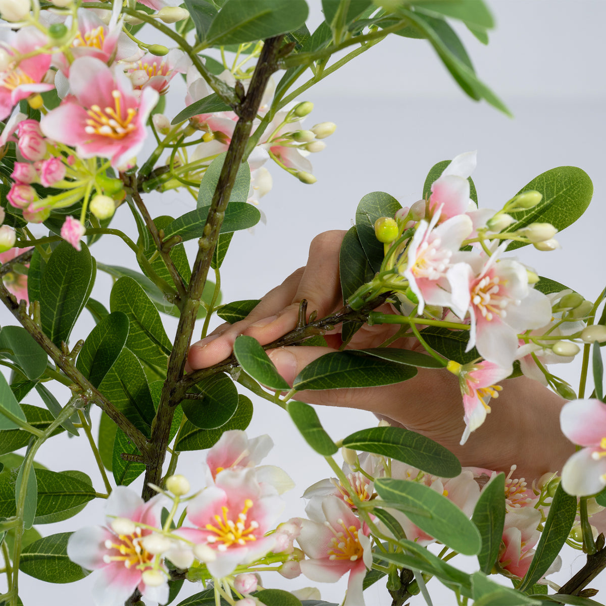 Pink Artificial Impatiens Tree Set of 2 with Mini Fruits & Silk Flowers - Realistic Decor
