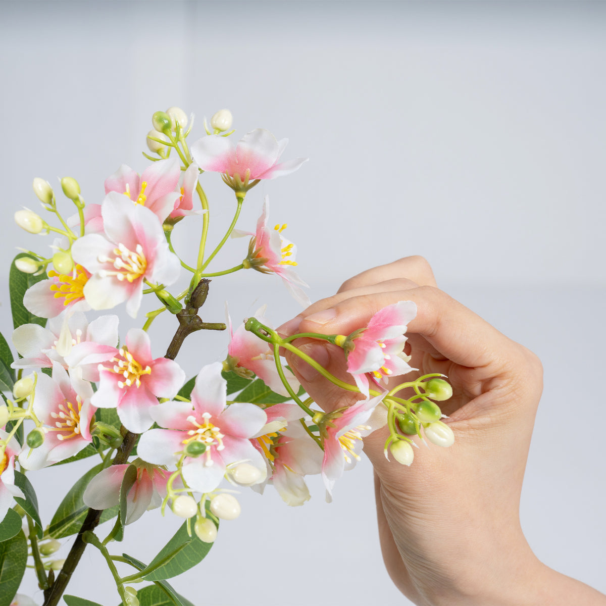 Pink Artificial Impatiens Tree Set of 2 with Mini Fruits & Silk Flowers - Realistic Decor