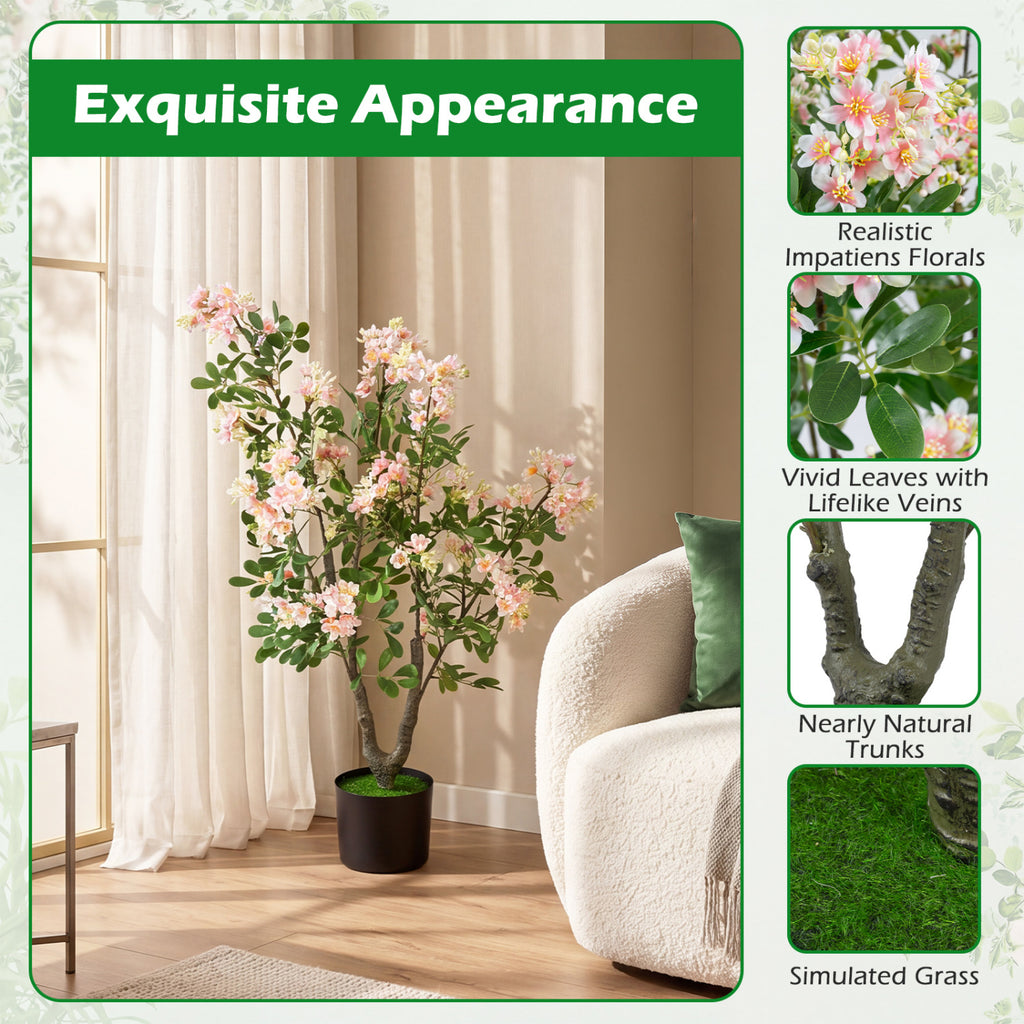 Pink Artificial Impatiens Tree Set of 2 with Mini Fruits & Silk Flowers - Realistic Decor