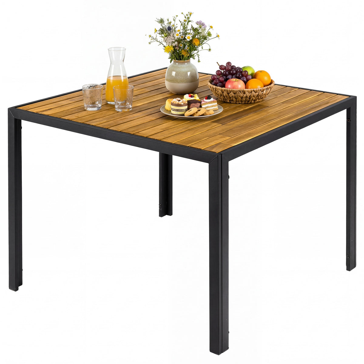 53" Round Acacia Wood Outdoor Dining Table for 4-6 People