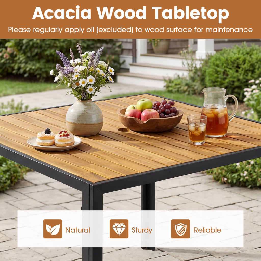 36 Inch Square Outdoor Dining Table for 4 with Slatted Top Porch