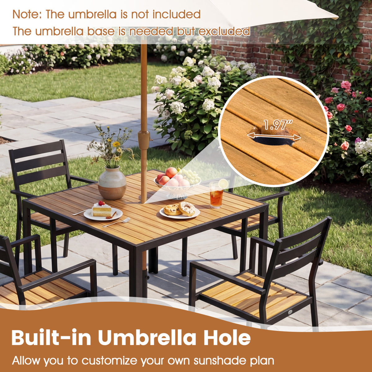 36 Inch Square Outdoor Dining Table for 4 with Slatted Top Porch