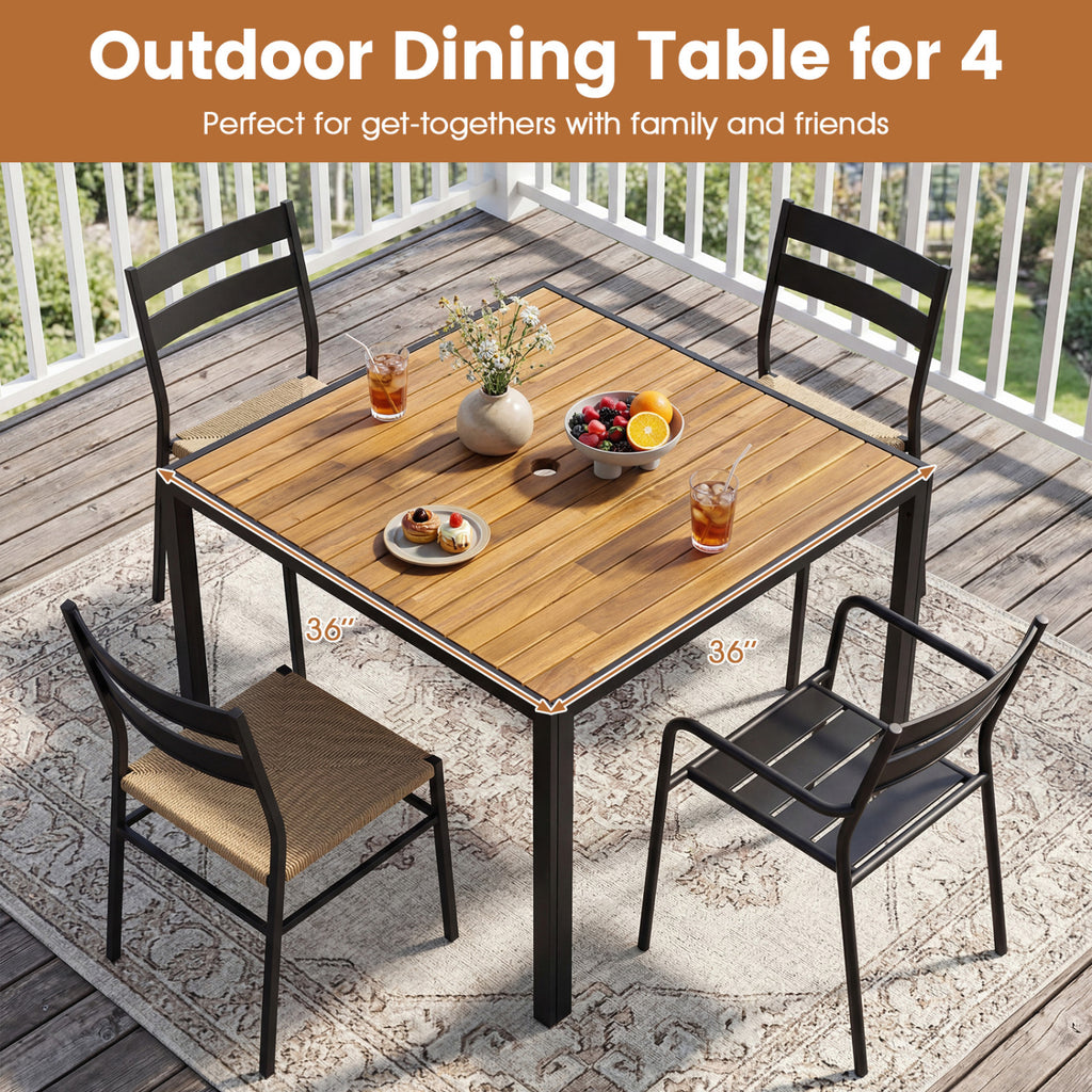 36 Inch Square Outdoor Dining Table for 4 with Slatted Top Porch
