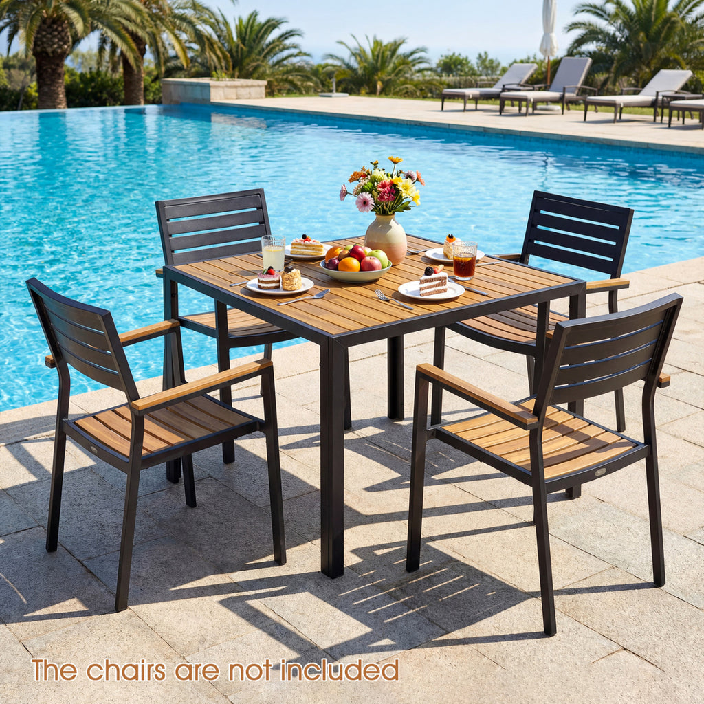 36 Inch Square Outdoor Dining Table for 4 with Slatted Top Porch