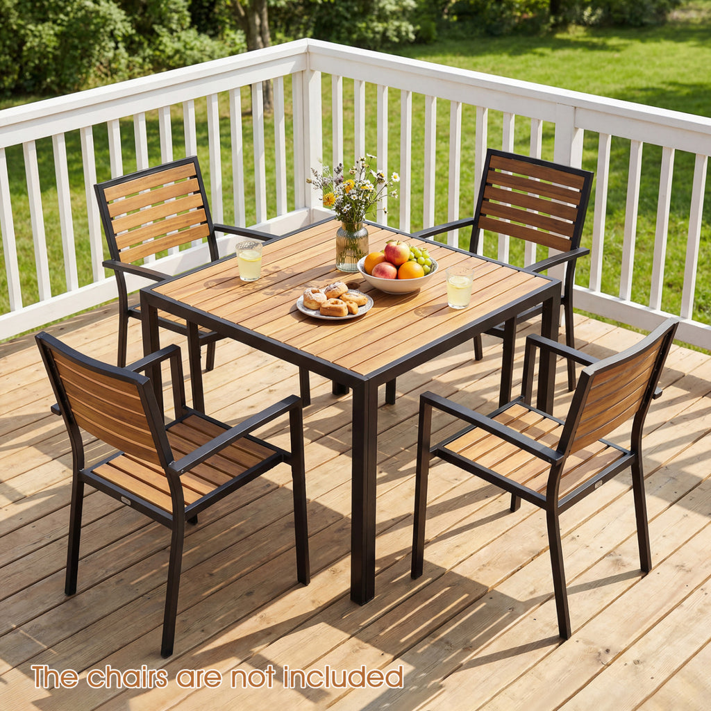36 Inch Square Outdoor Dining Table for 4 with Slatted Top Porch