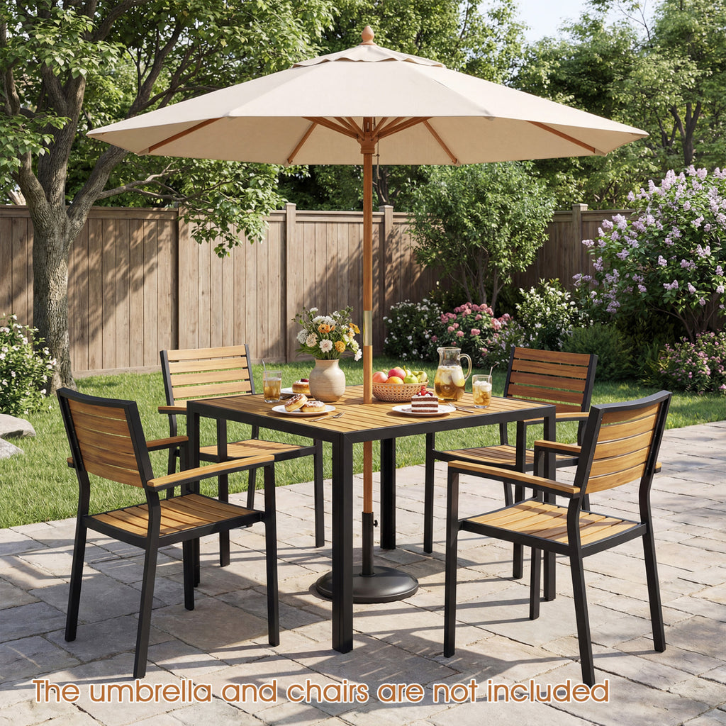 36 Inch Square Outdoor Dining Table for 4 with Slatted Top Porch