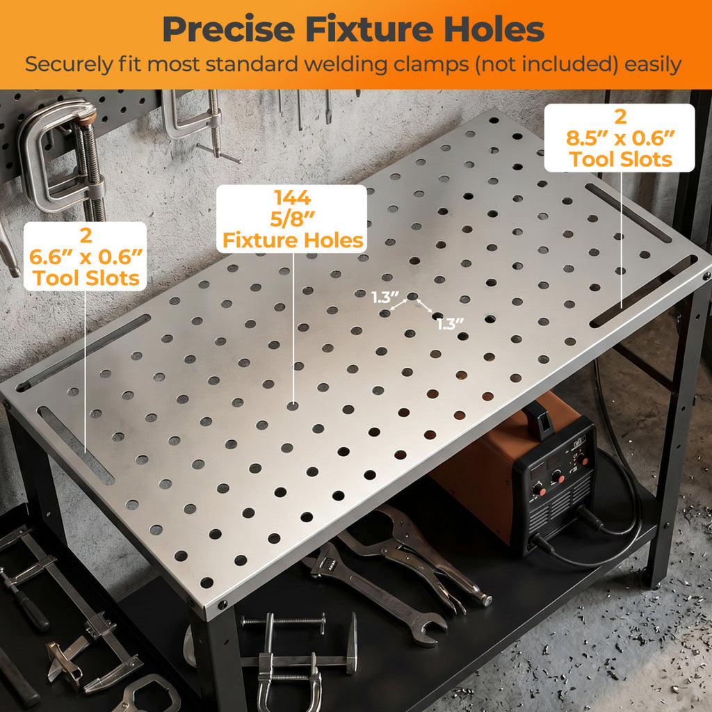 Welding Table 36x18" with Lockable Wheels and 144 Fixture Holes Tool