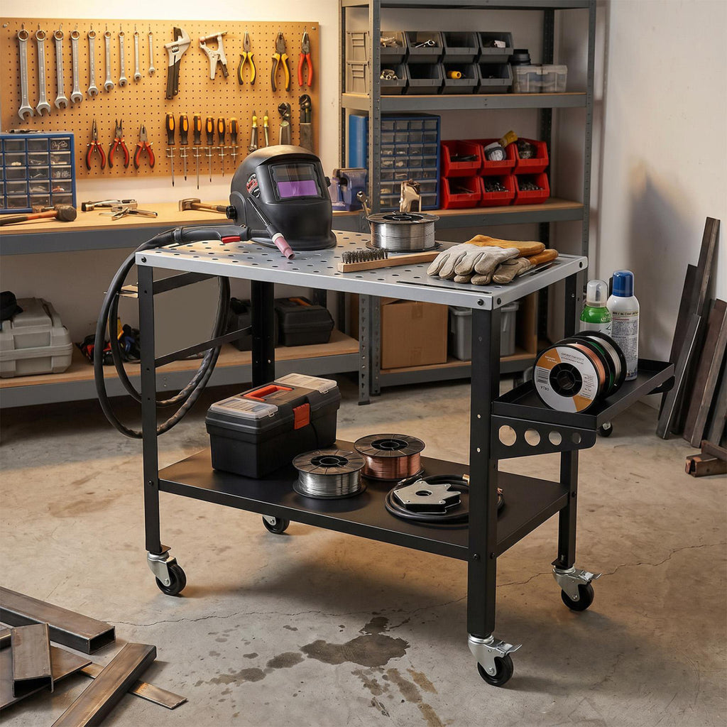 Welding Table 36x18" with Lockable Wheels and 144 Fixture Holes Tool
