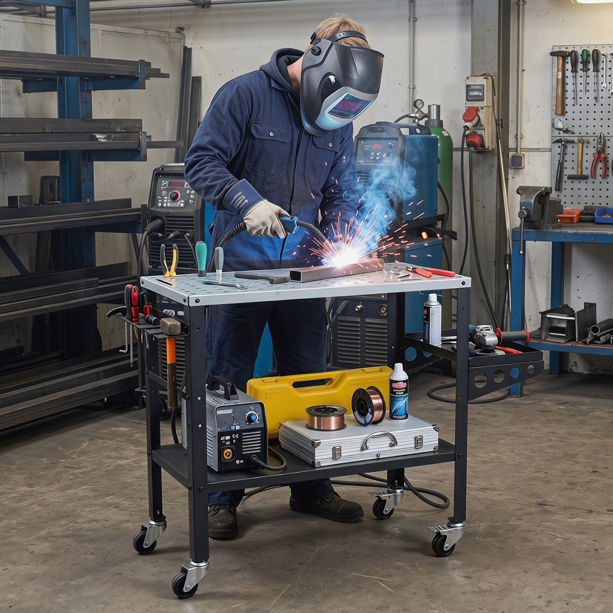 Welding Table 36x18" with Lockable Wheels and 144 Fixture Holes Tool