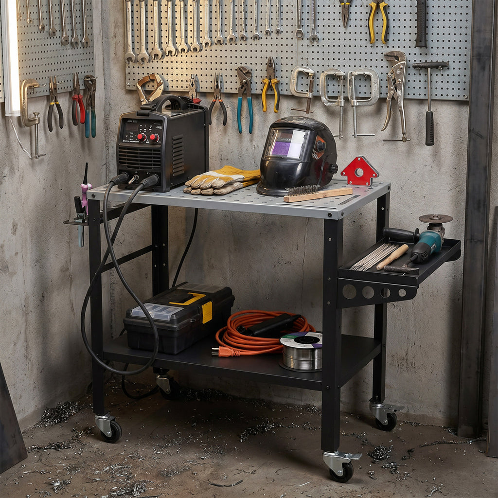 Welding Table 36x18" with Lockable Wheels and 144 Fixture Holes Tool