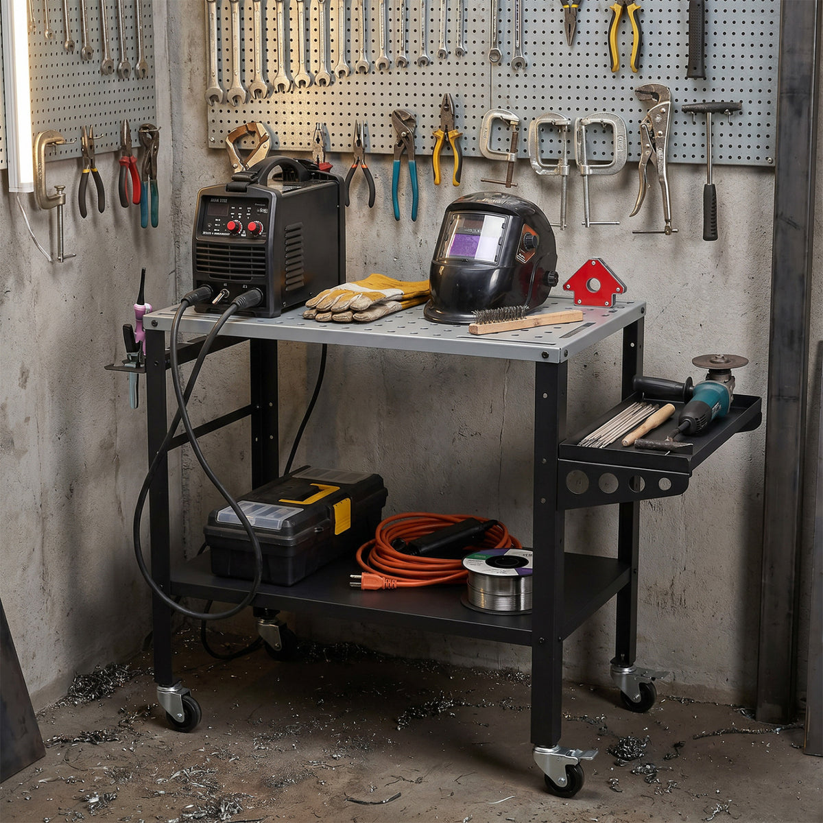 Welding Table 36x18" with Lockable Wheels and 144 Fixture Holes Tool