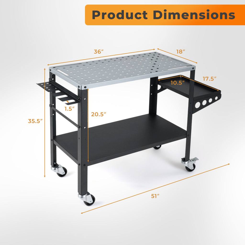 Welding Table 36x18" with Lockable Wheels and 144 Fixture Holes Tool
