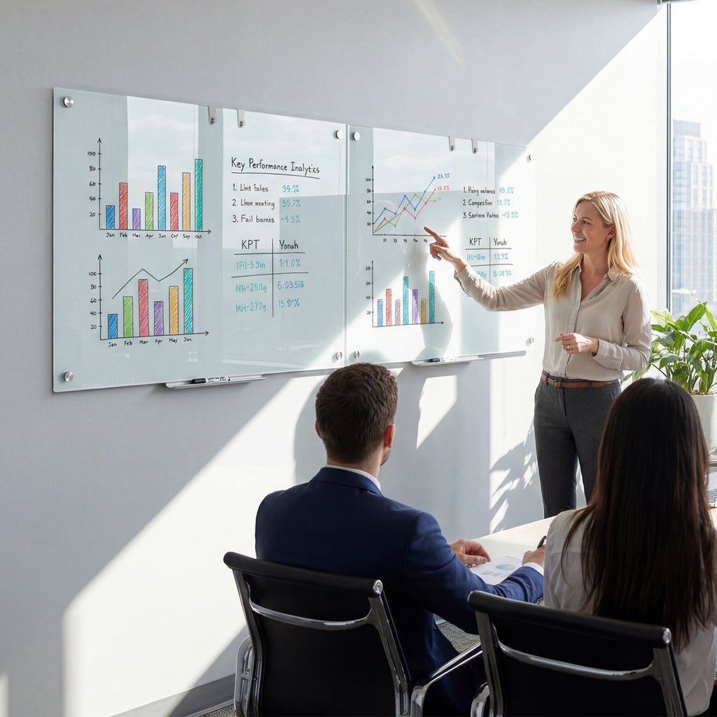36 x 24 Inches Glass Whiteboard with Eraser and Removable Tray