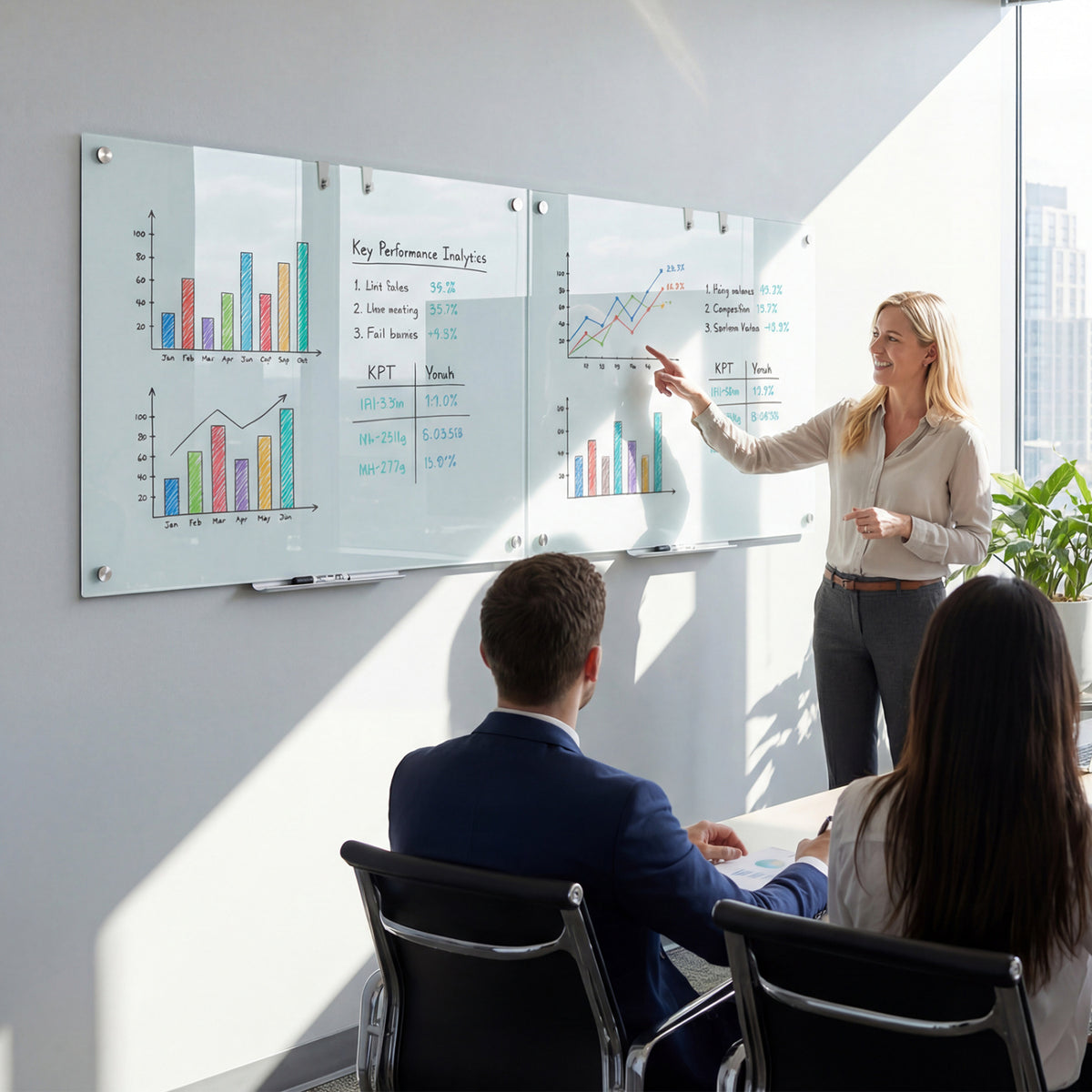 36 x 24 Inches Glass Whiteboard with Eraser and Removable Tray