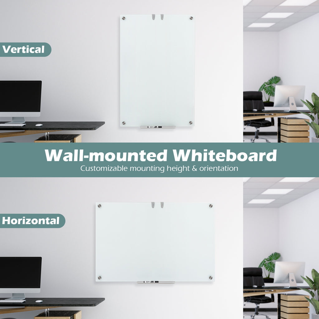 36 x 24 Inches Glass Whiteboard with Eraser and Removable Tray
