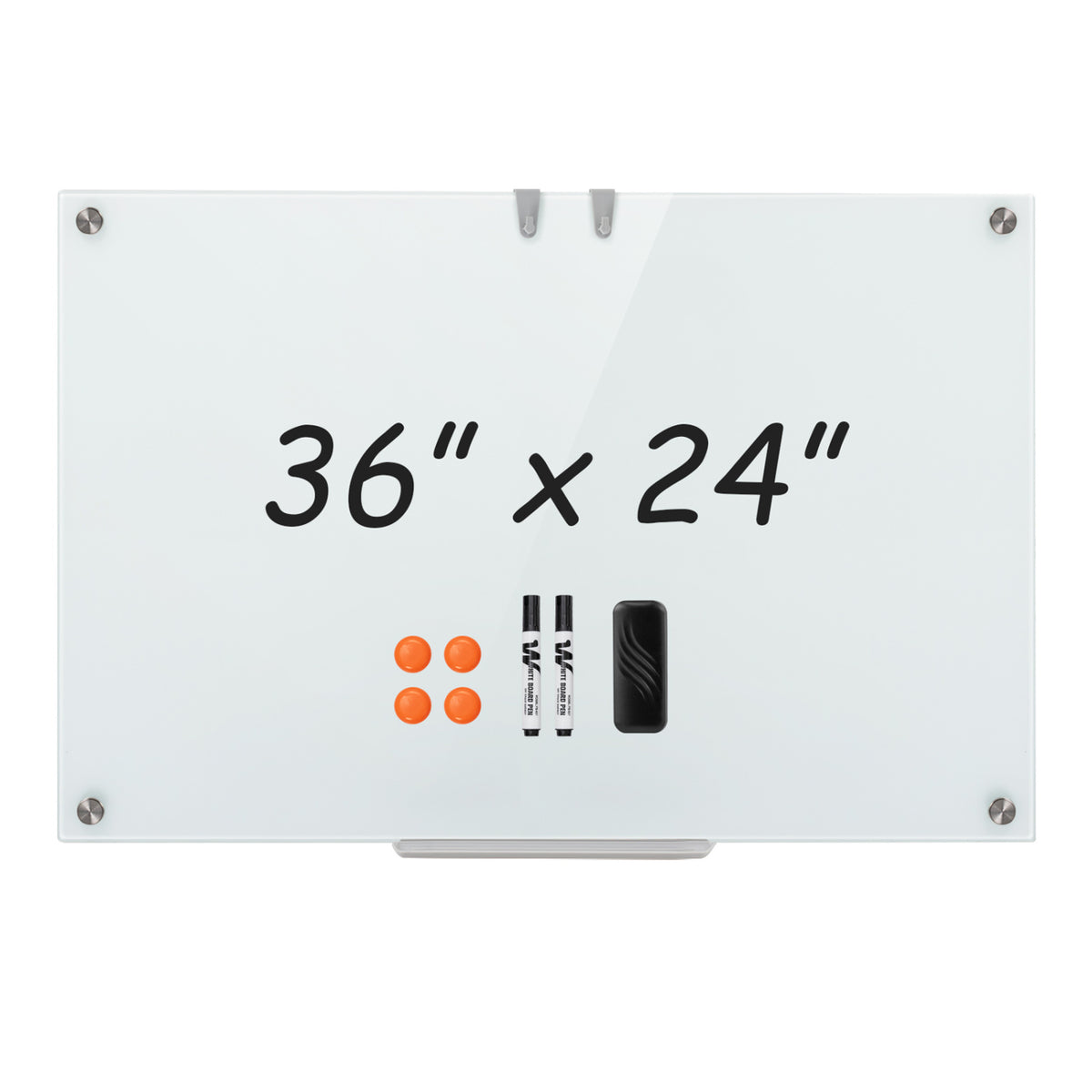 36 x 24 Inches Glass Whiteboard with Eraser and Removable Tray