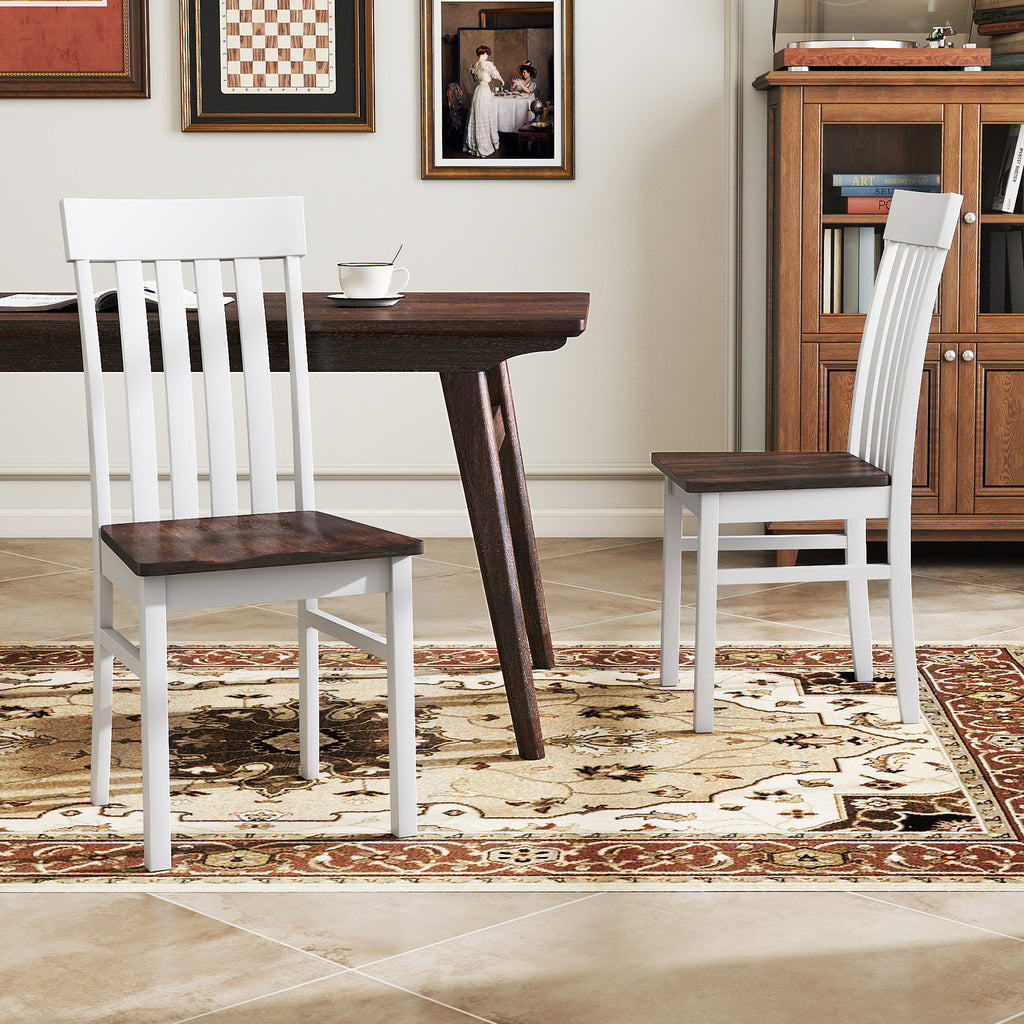 Set of 2 Armless Dining Chairs, High Backrest, White Farmhouse