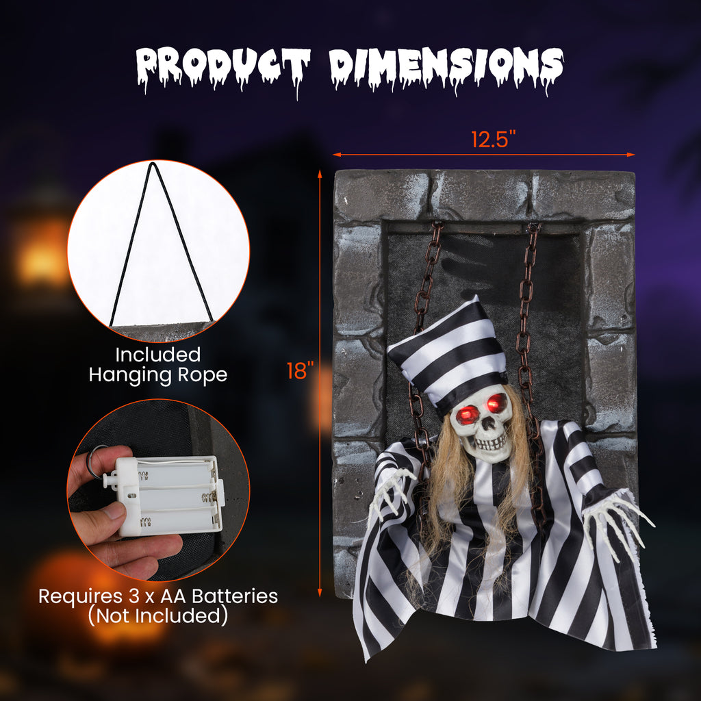 Halloween Hanging Skull Prisoner Decor - Light & Sound Activation, Variation B