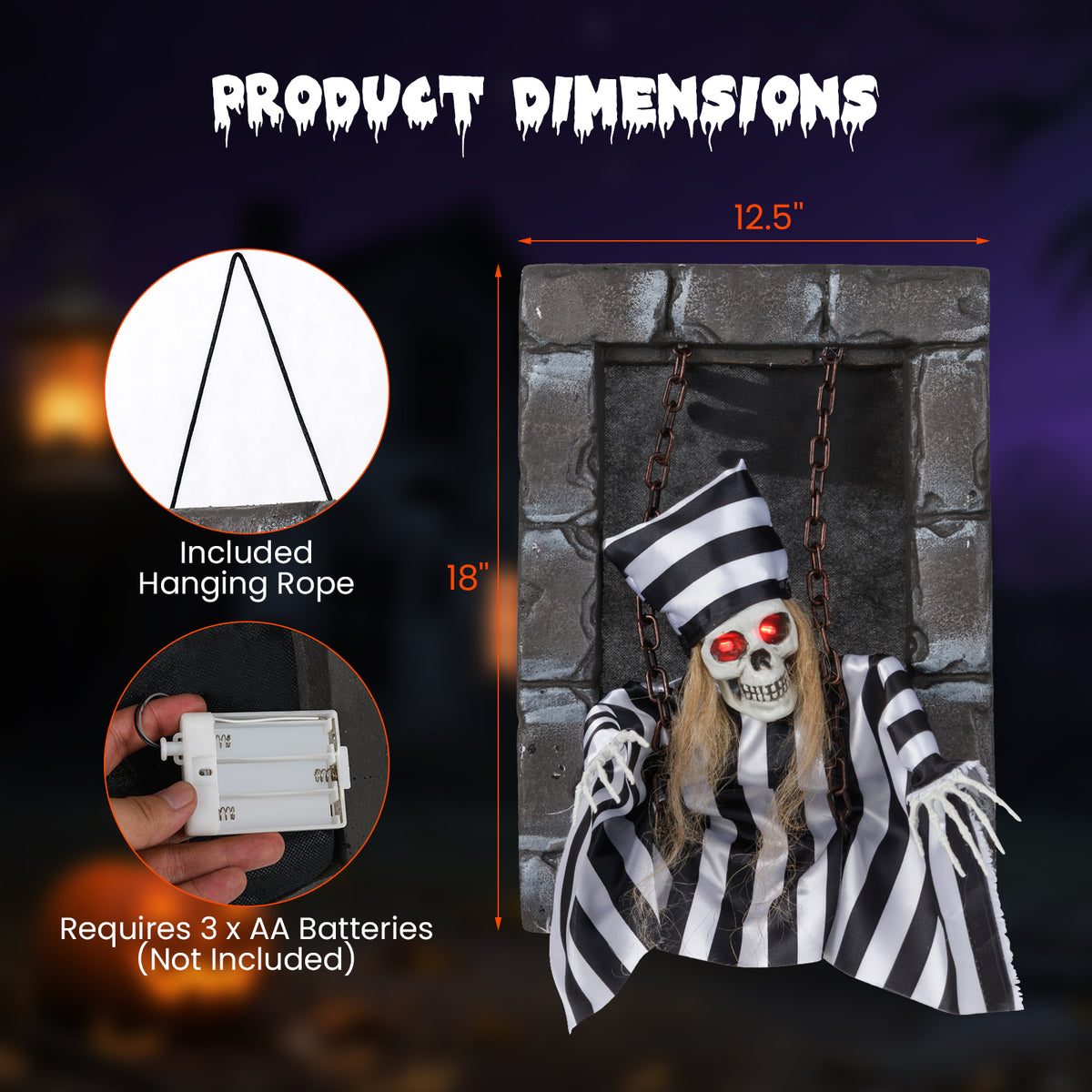 Halloween Hanging Skull Prisoner Decor - Light & Sound Activation, Variation B