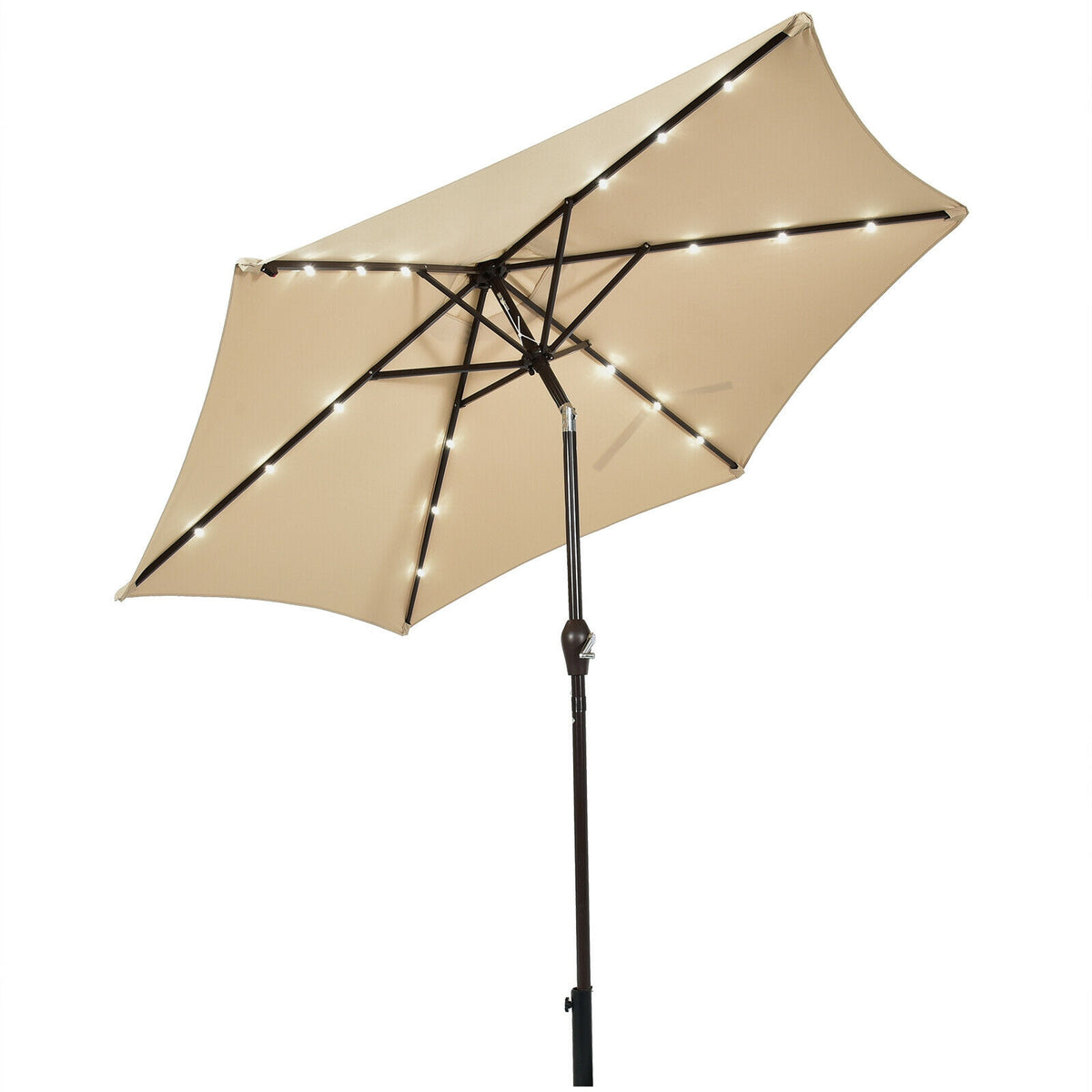 9 x 8 Feet Solar LED Market Umbrella with Tilt & Crank - 18 Lights, Beige