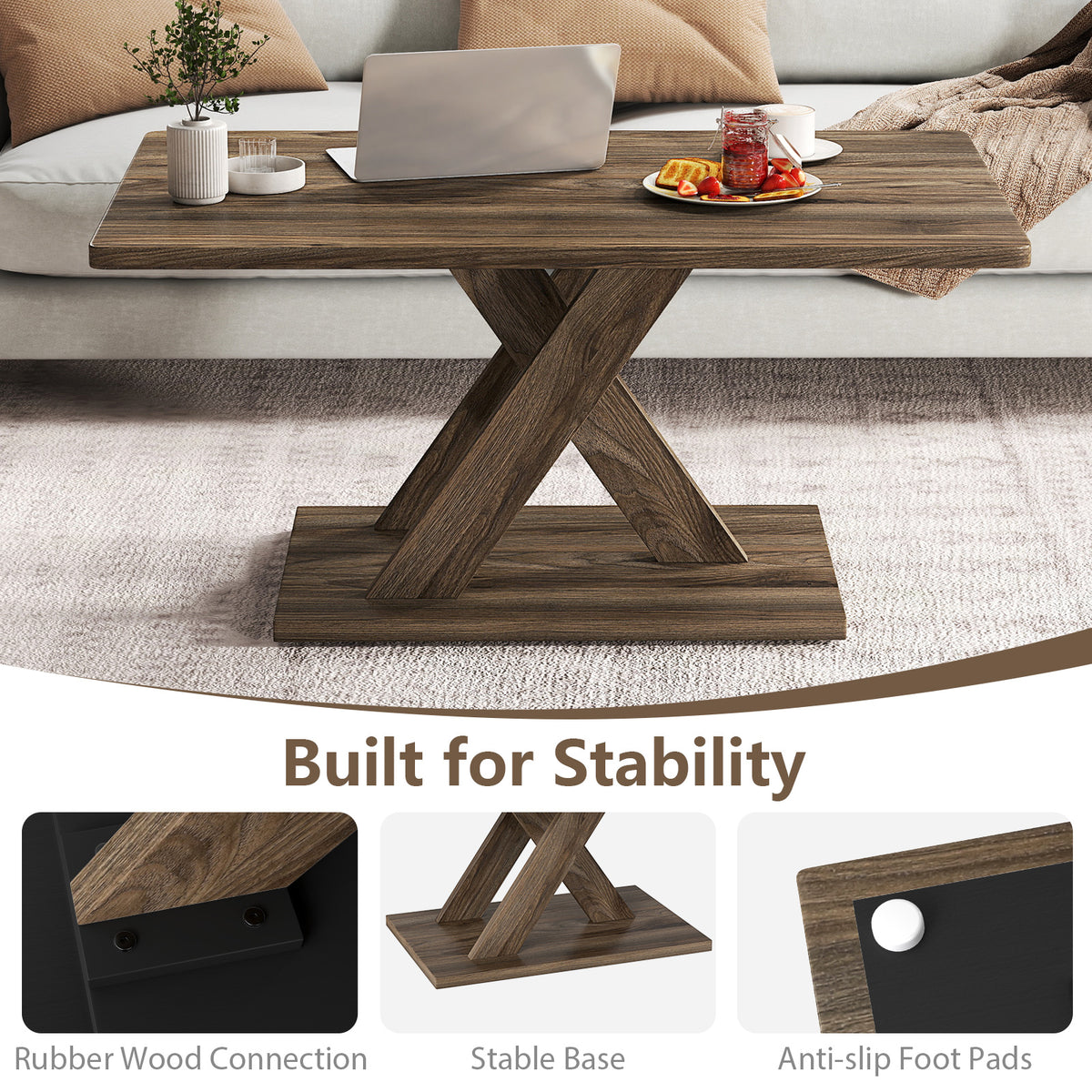 37.5 Inch Rectangular Coffee Table - Brown