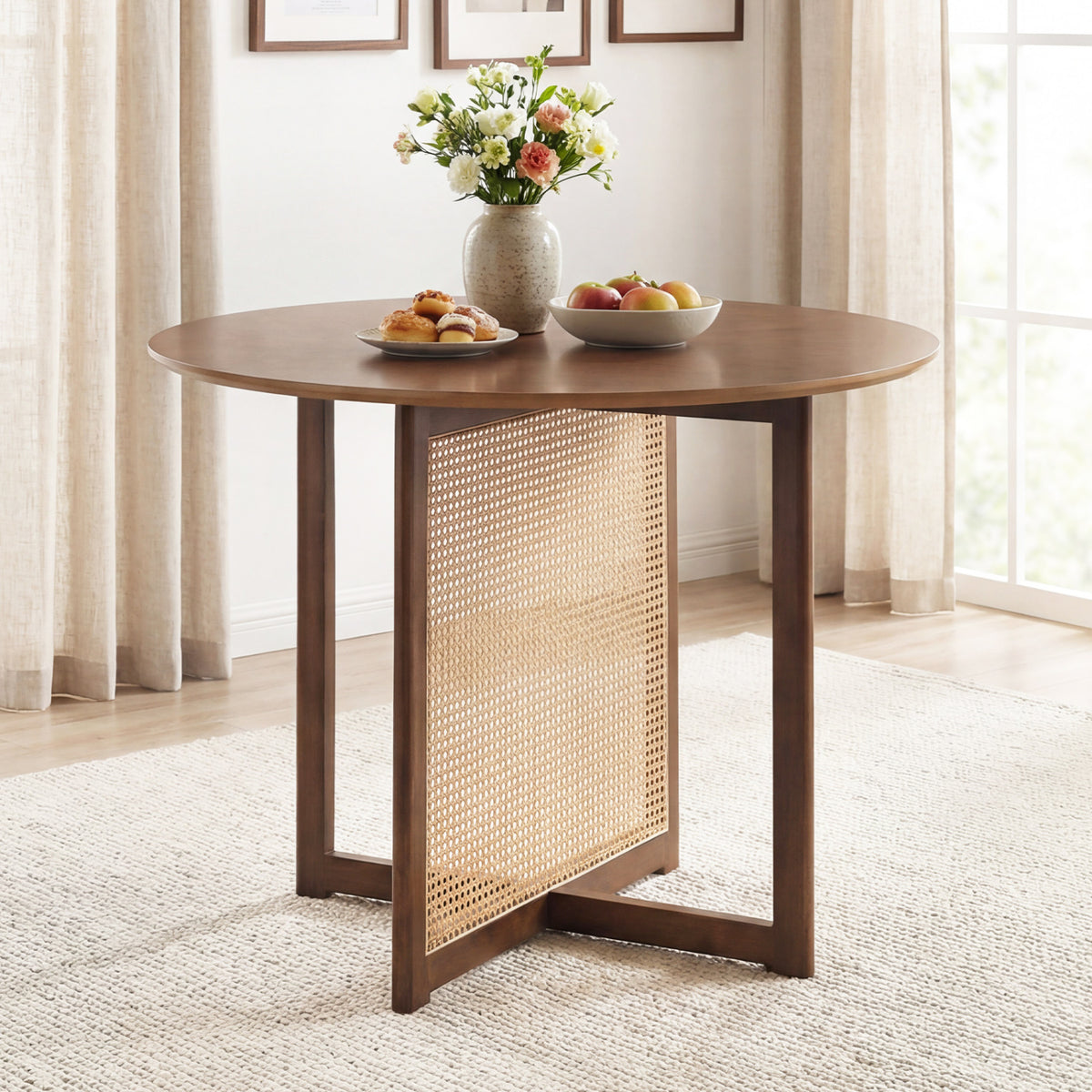 37.5" Round Dining Table with Cross Pedestal Base - Walnut