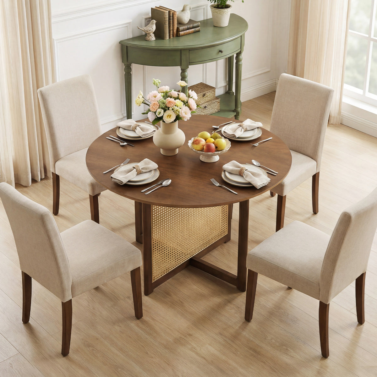 37.5" Round Dining Table with Cross Pedestal Base - Walnut