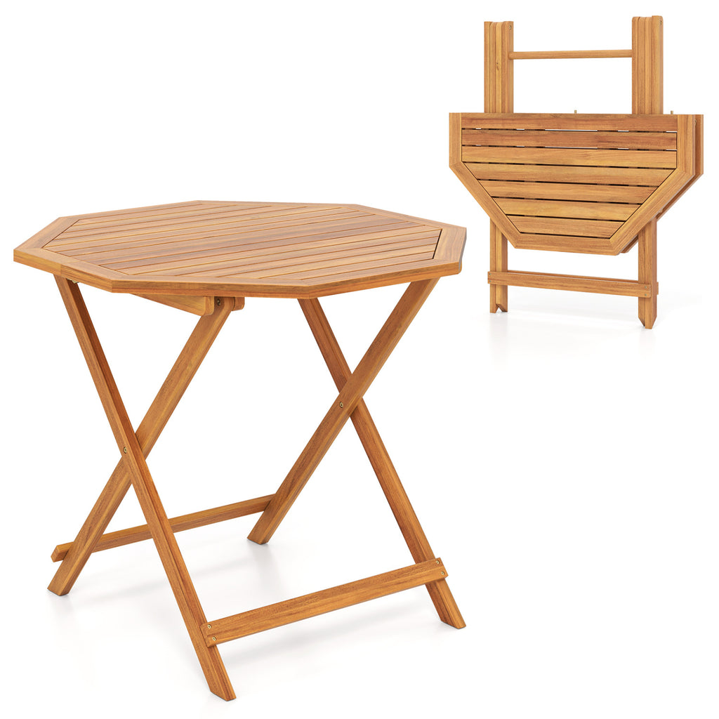 Acacia Wood Outdoor Folding Dining Table for 4 Octagonal with Slatted